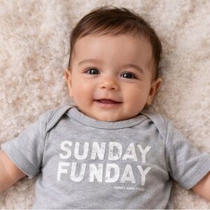 Bella Tunno Sunday Funday Baby Bodysuit Grey 3–6M Graphic Onesie